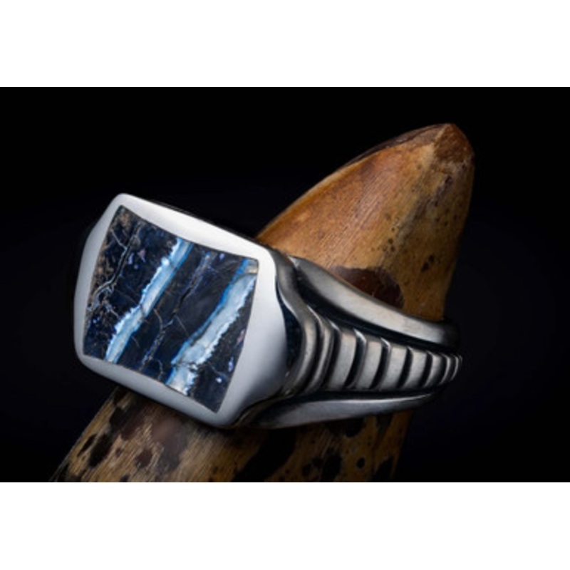 Sleek Blue Mammoth Tooth Ring [JROTH0722]