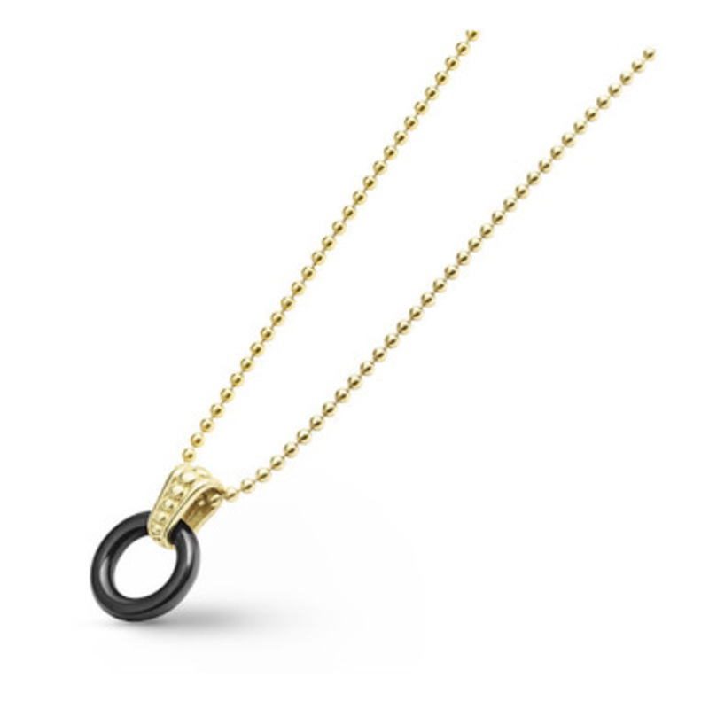 18K GOLD BLACK CERAMIC CIRCLE PENDANT NECKLACE [2DAGX0825]