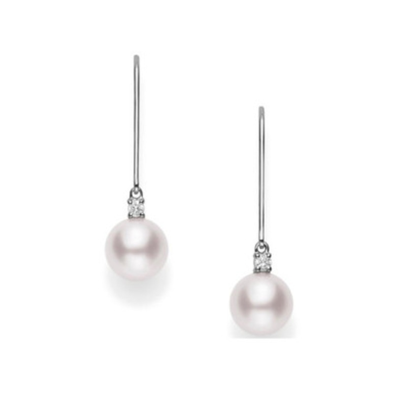 Akoya Pearl And Diamond Drop Earrings  [2ECPX1569]