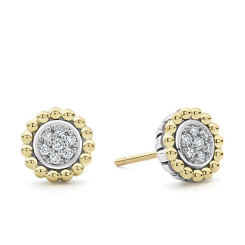 Two Tone Diamond Caviar Stud Earrings [2YSDE0263]