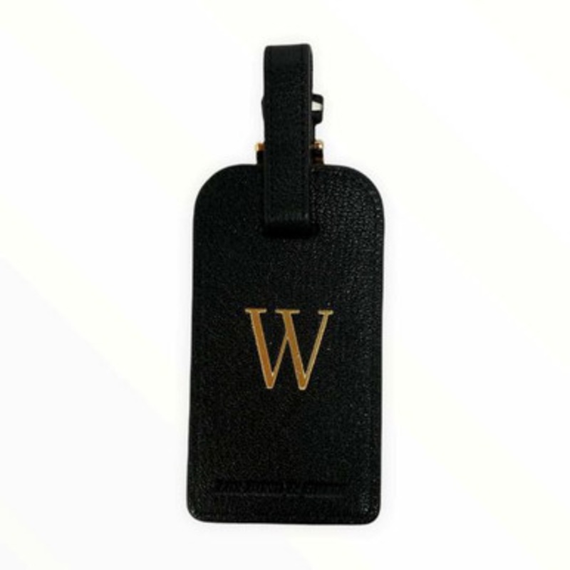 Black Leather Luggage Tag with Initial W [6GIFT4388]