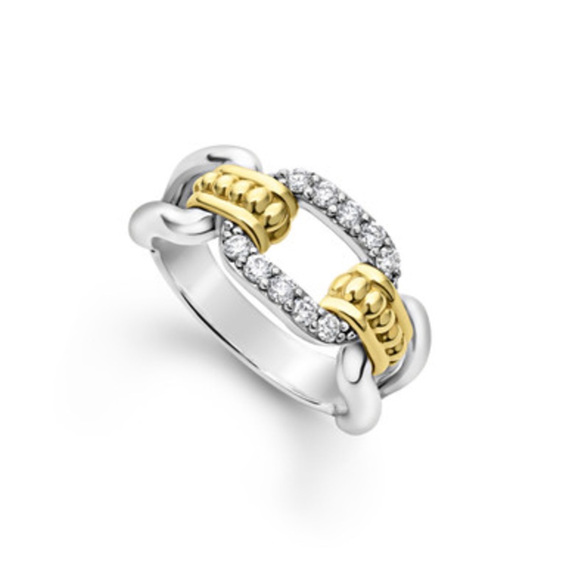 Signature Caviar Two Tone Diamond Link Ring [JROTH1256]
