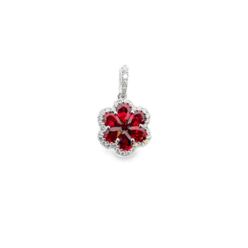 Ruby and Diamond Flower Pendant [JNPEN0913]