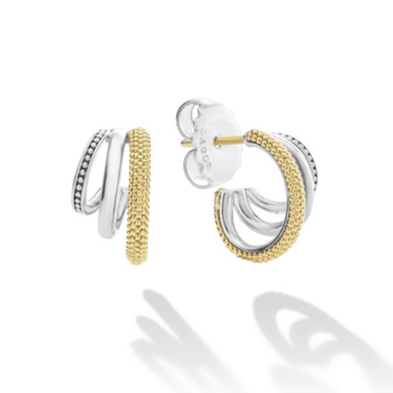Two-Tone Three Ring Caviar Lux Hoop Earrings [JEHOP0620]
