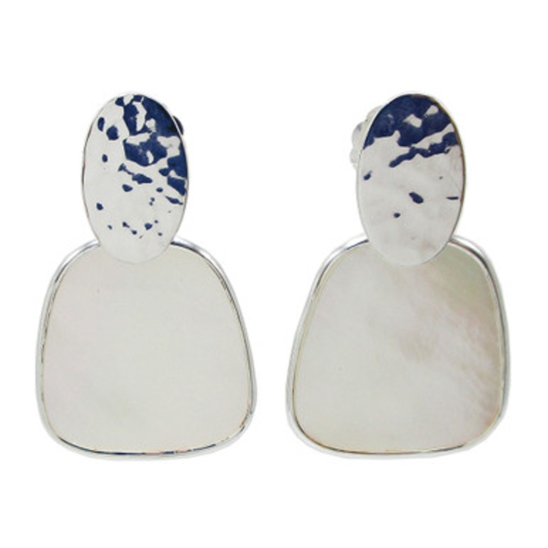 Rock Candy Crinkle Post Drop Earrings with Mother of Pearl Drop [JEOTH1152]