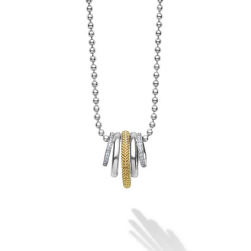 Two-Tone Five Ring Diamond Pendant Necklace [JNOTH1007]