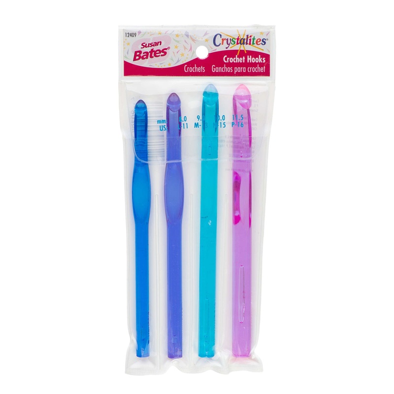 Susan Bates Crystalites Set of 4 Crochet Hooks, U.S. L/11, M/13, N/15, P/16