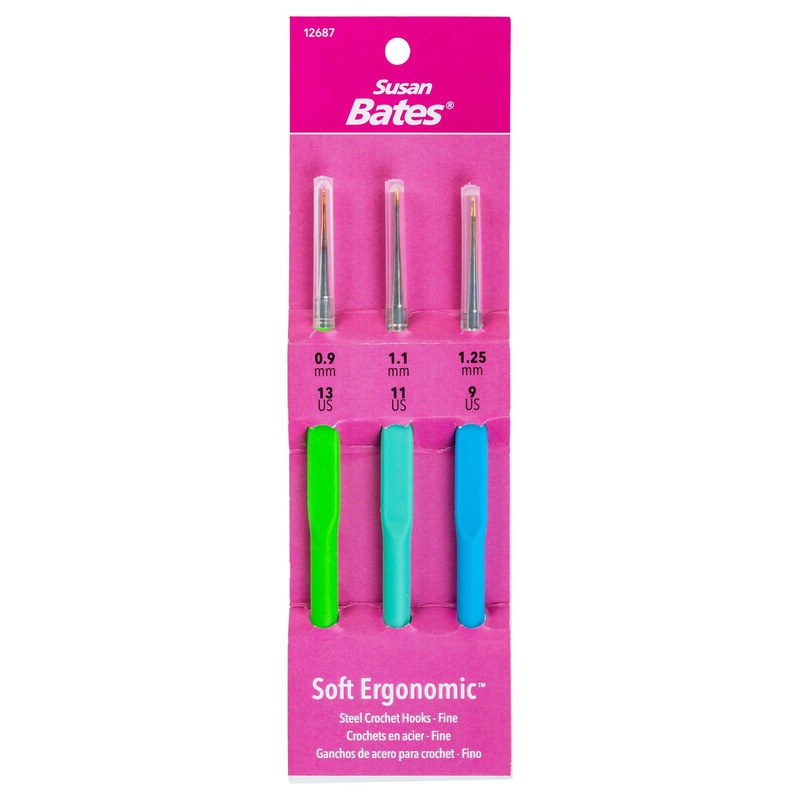 Susan Bates Soft Ergonomic Crochet Hook Set: Sizes 0.9, 1.1, 1.25 MM