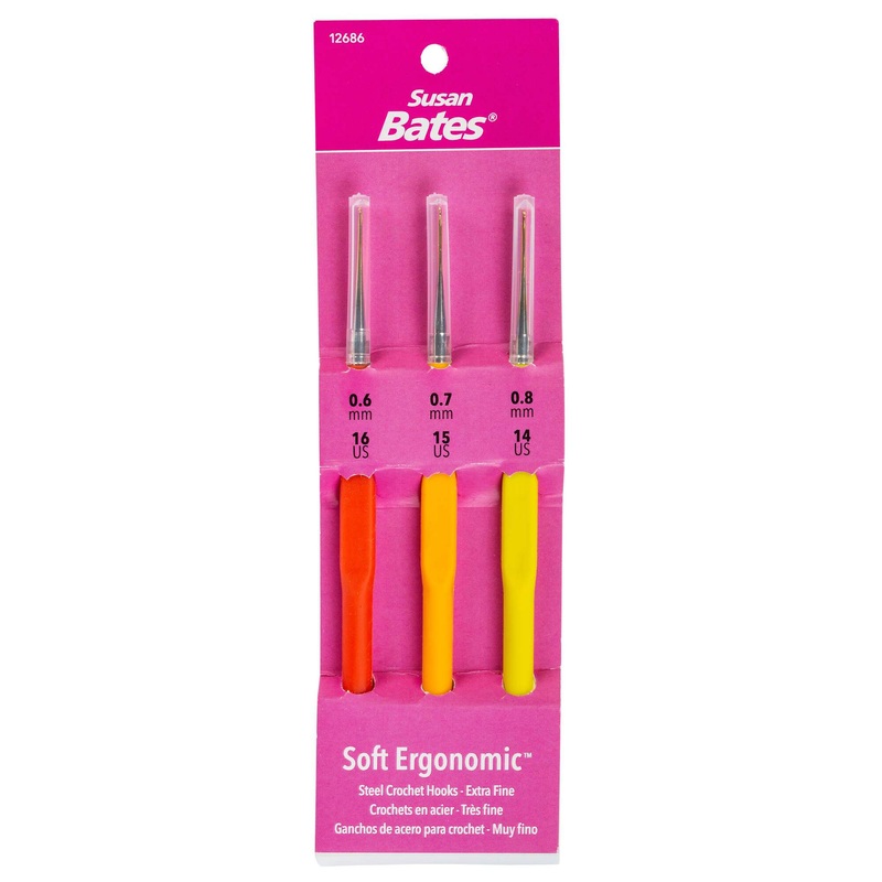 Susan Bates Soft Ergonomic Steel Crochet Hook Set: Sizes 0.6, 0.7, 0.8 MM