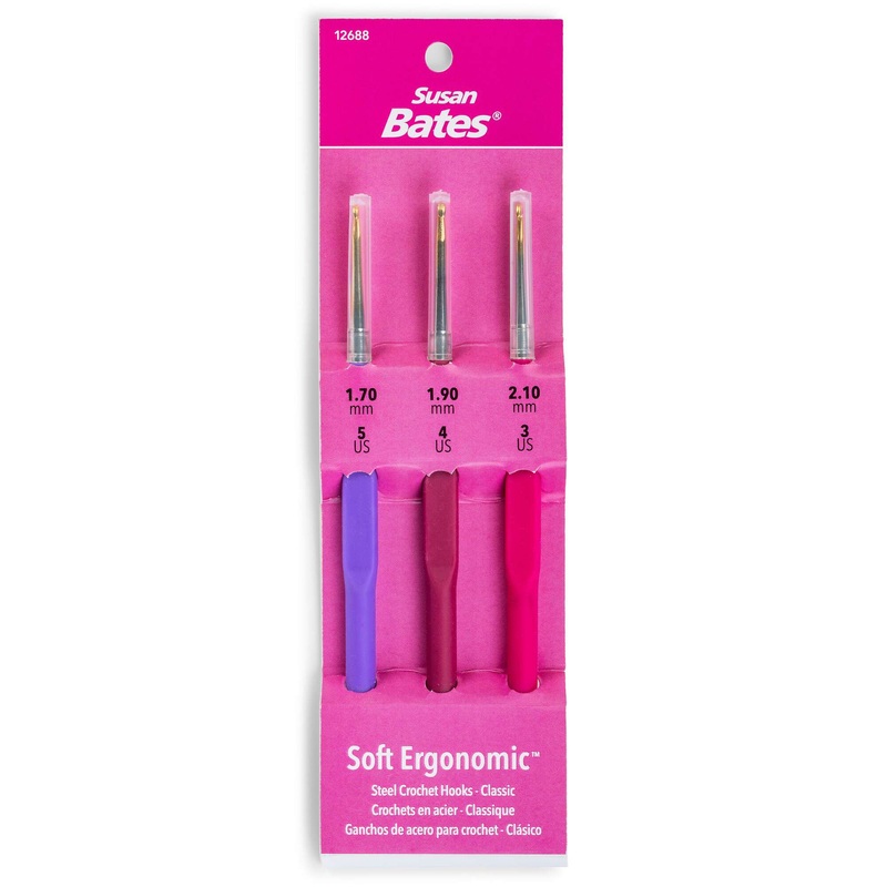 Susan Bates Soft Ergonomic Steel Crochet Hook Set: Sizes 1.7, 1.9, 2.1 MM
