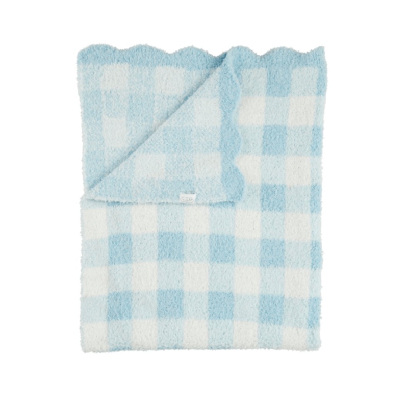 Blue Gingham Scallop Chenille Blanket