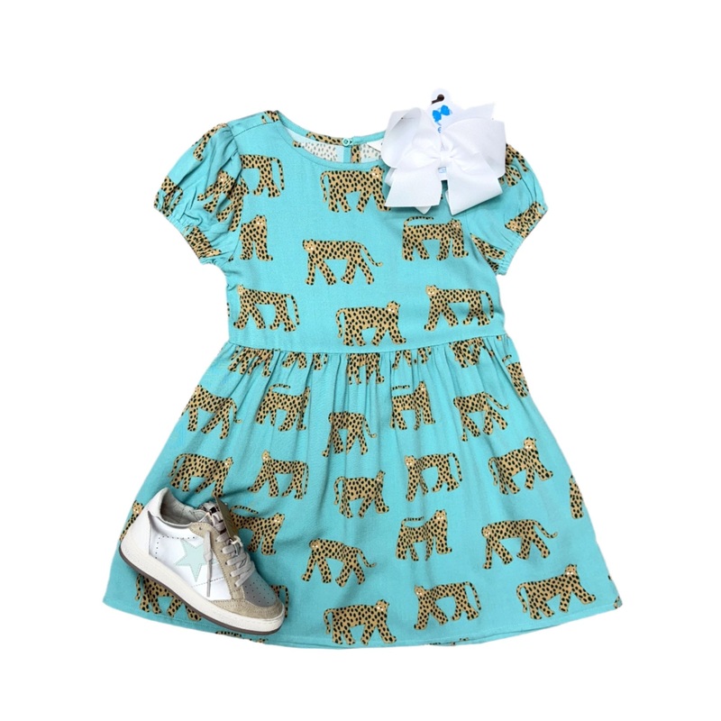 Girls Cheetah Dress – Aqua