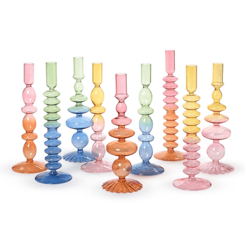 Hand-Blown Gradient Glass Tapered Candleholder – Assorted