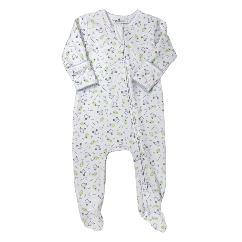 Light Blue Printed Tee Time Zipper Footie