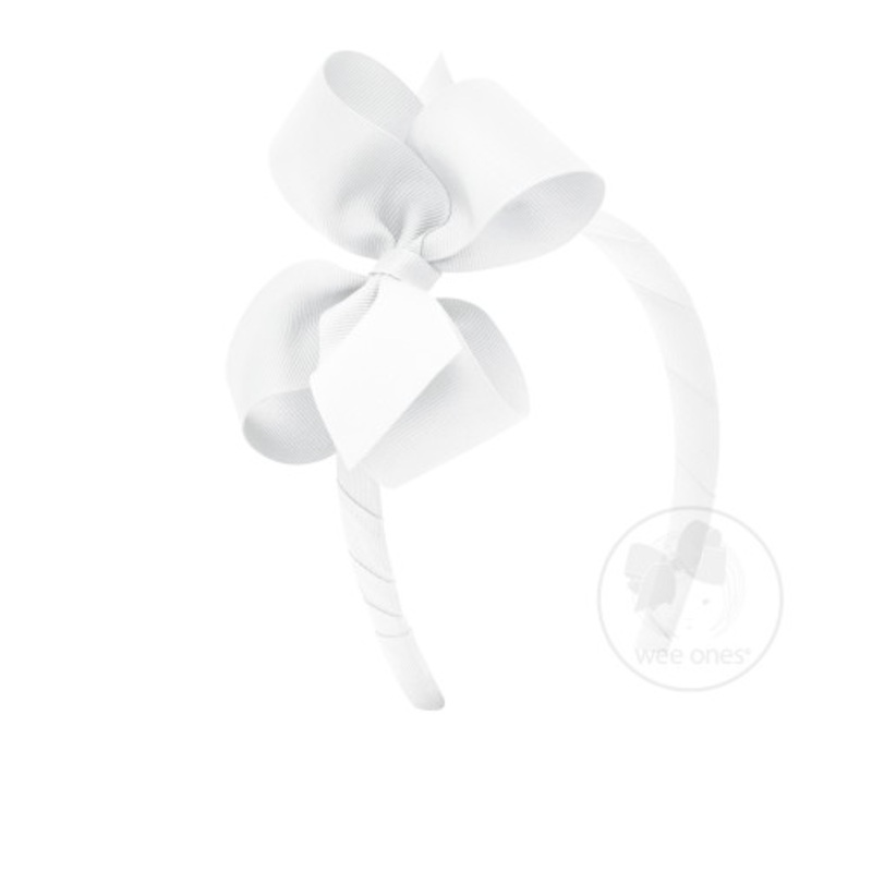 Medium Classic Grosgrain Bow on Headband – White