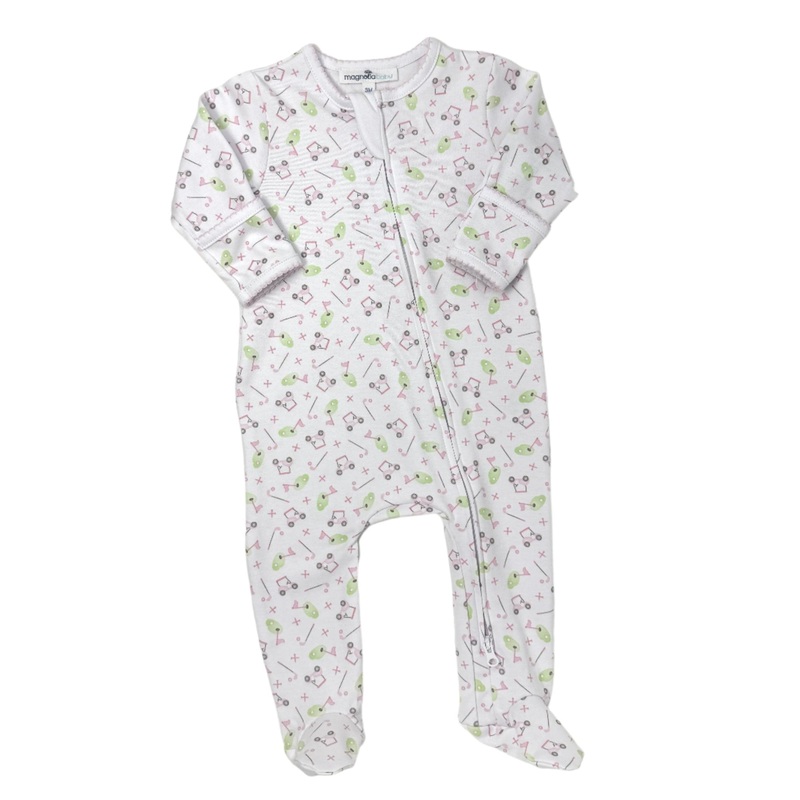 Pink Printed Tee Time Zipper Footie