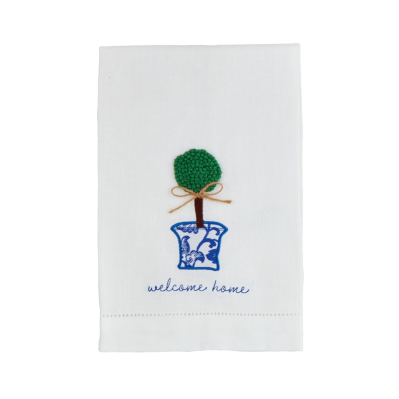 Welcome Boxwood Topiary Towel