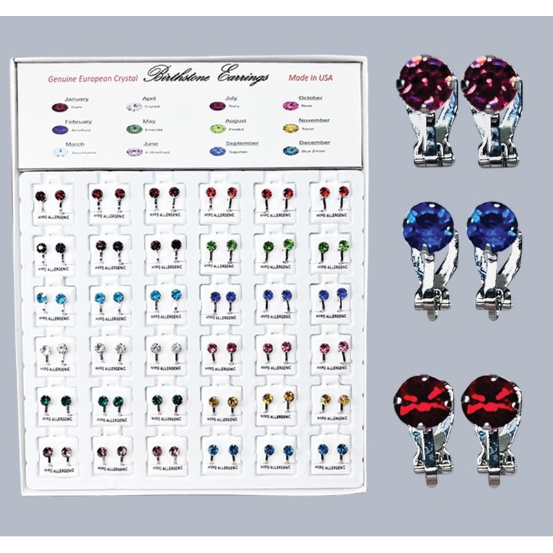 Austrian Crystal Birthstone Clip – On Earrings