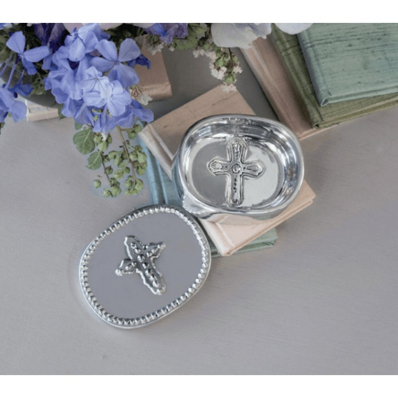 Baby Peek-A-Boo Cross Oval Keepsake Box