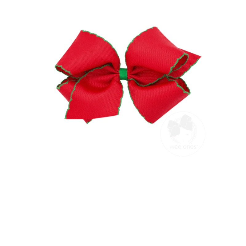 King Moonstitch Grosgrain Bow – Red with Green