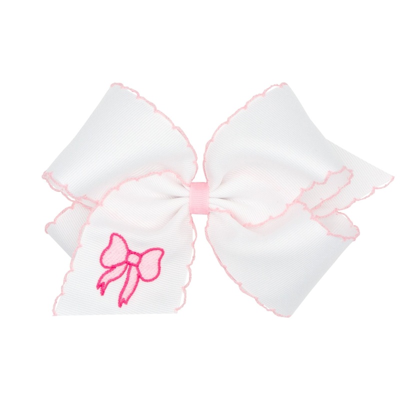 King White Bow w/ Lt. Pink Moonstitch – Bow