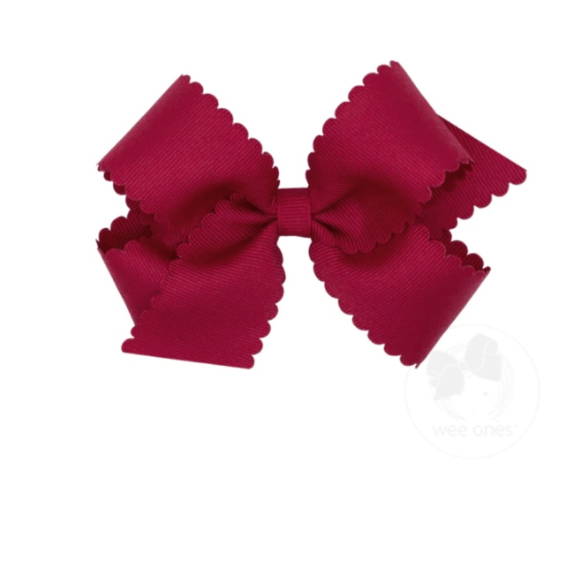 Medium Scalloped Edge Grosgrain Bow – Cranberry