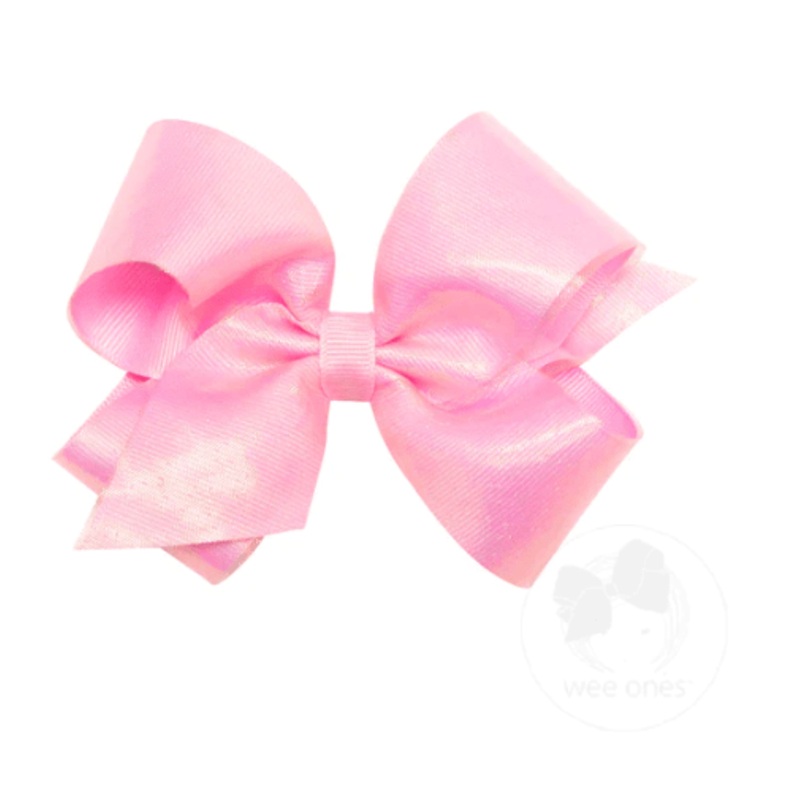 Medium Sheer Iridescent and Grosgrain Overlay Bow – Pearl Pink