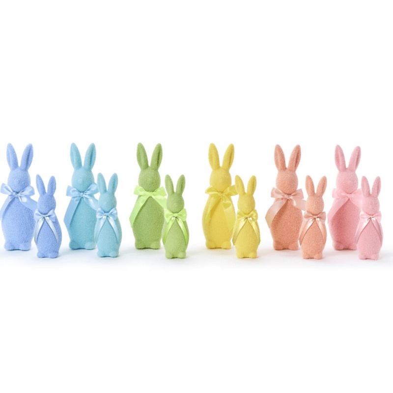 Set of 2 Flocked Bunny w/ Bow – Assorted