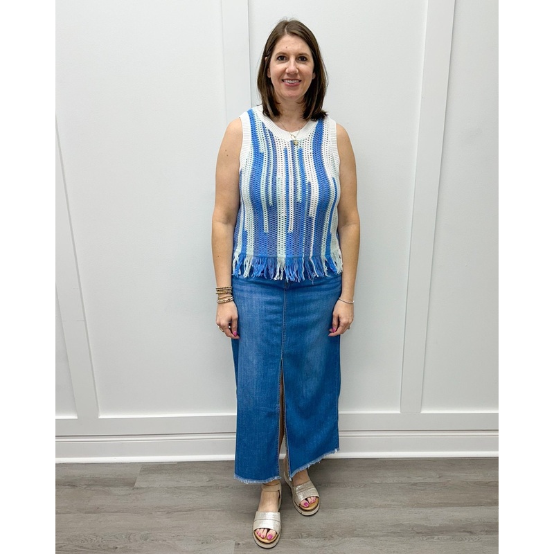Fringe Hem Sweater Cami – Sailboat Multi