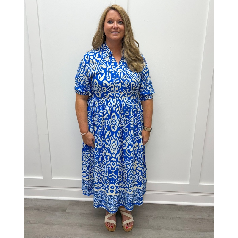 Katie Midi Dress – Blue Damask