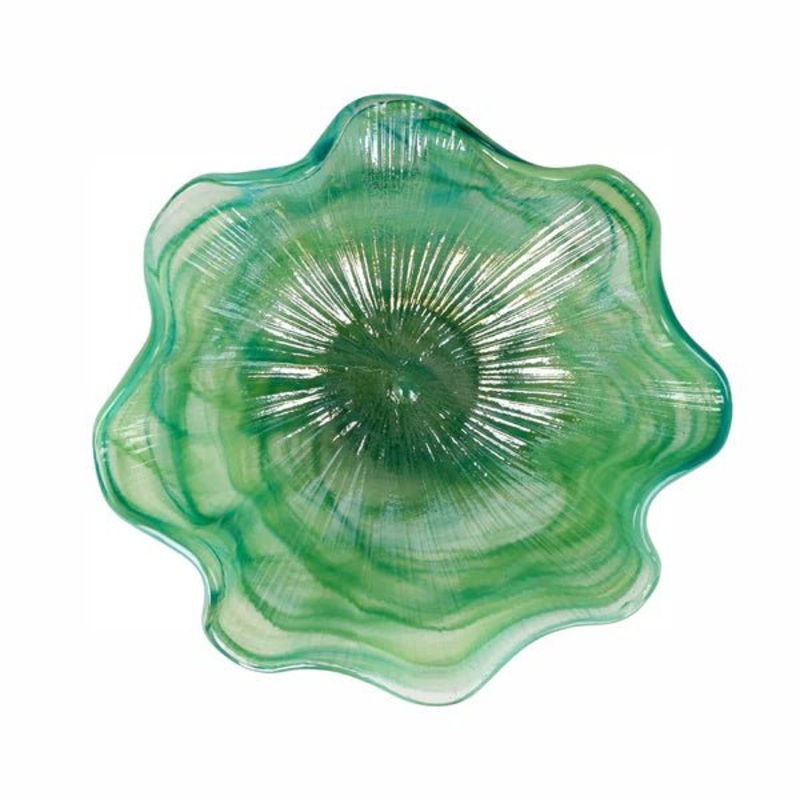 Onda Glass Green Ruffled Bowl