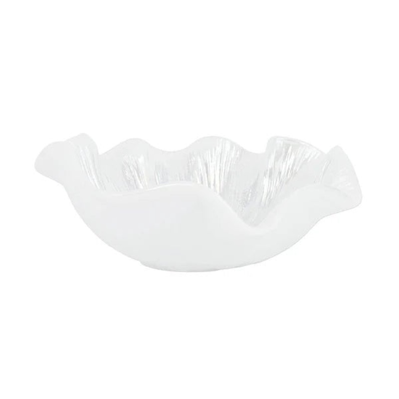 Onda Glass White Ruffled Bowl