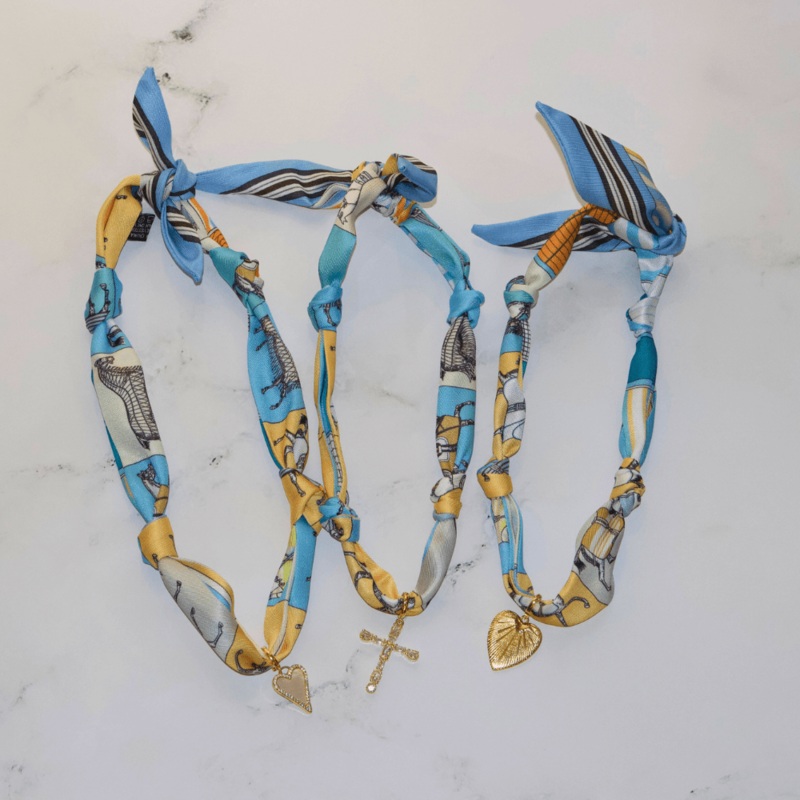 Scarf Necklace ~ Blue Horse Pattern: Cross