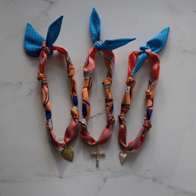 Scarf Necklace ~ Orange: Gold Heart