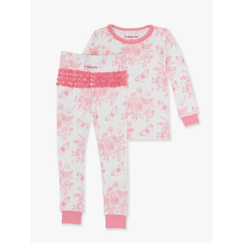 Toddler Ruffle L/S Pajama Set – Bubblegum Pink Butterfly Toile