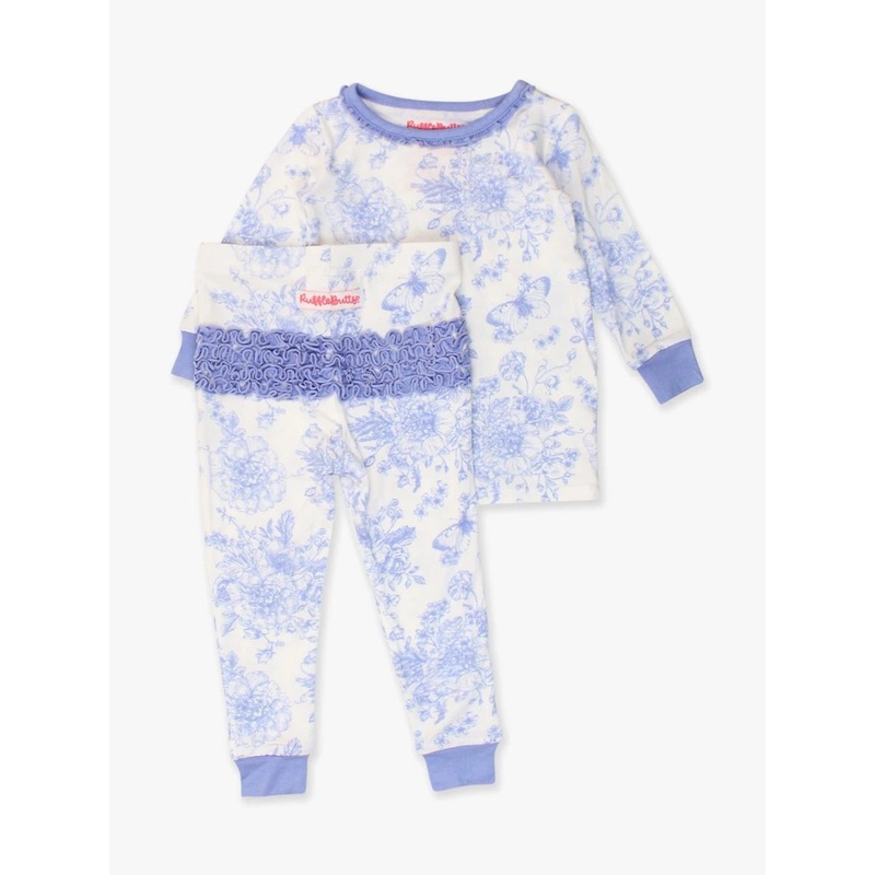 Toddler Ruffle L/S Pajama Set – Periwinkle Blue Butterfly Garden Toile