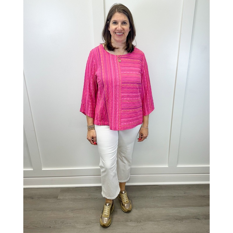 Baja Weave Button Back Pullover – Hot Pink