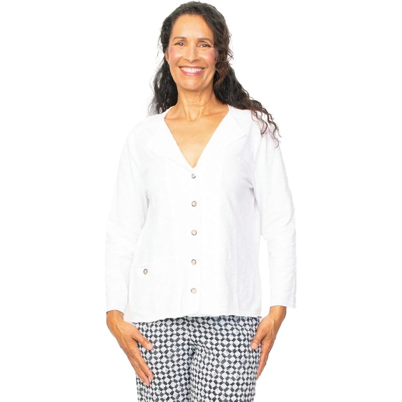 Cotton Pebble Rolled Edge Cardigan – White