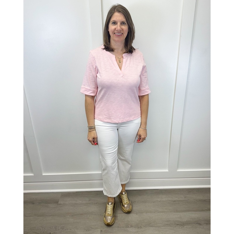 Cotton Pebble Split Neck Tee – Carnation