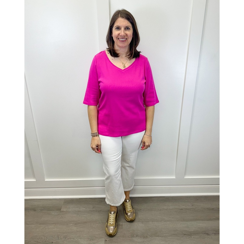 Cozy Rib Solid Easy V-Neck Tee – Berry