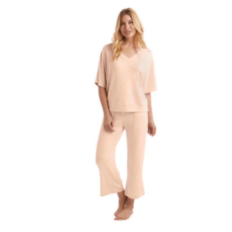 Dream Relaxed V-Neck with Capri Lounge Set – Apricot