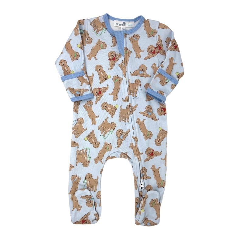 Light Blue Golden Pup Zipper Footie