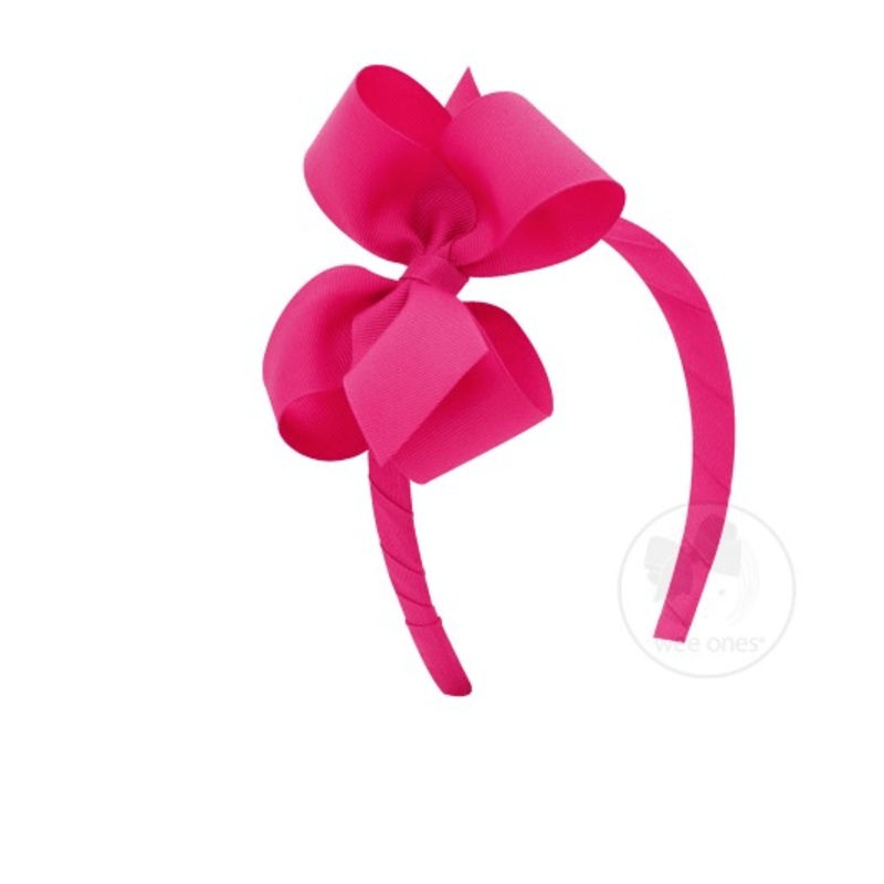 Medium Classic Grosgrain Bow on Headband – Shocking Pink