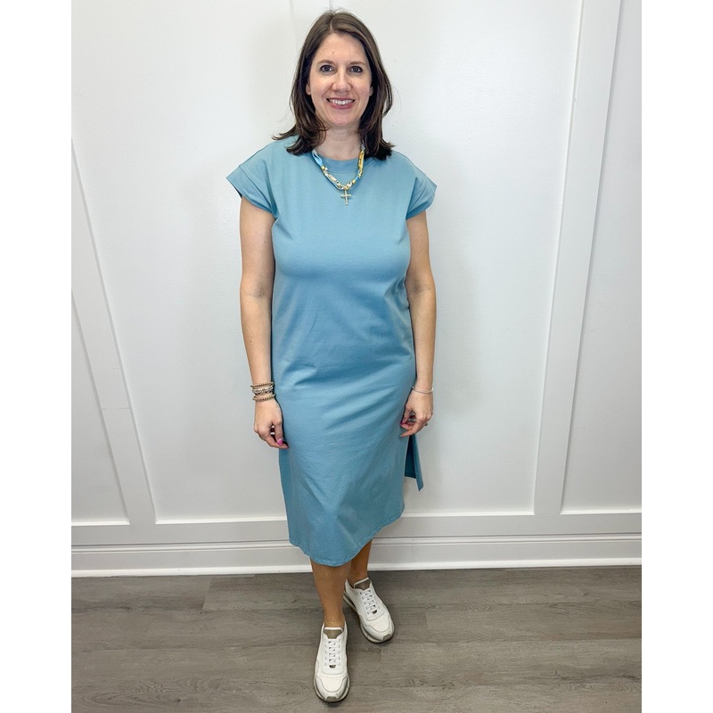 On the Go Tshirt Dress – Blue Grey