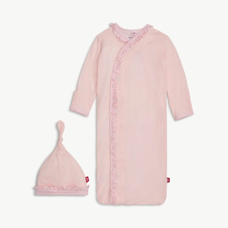 Pin Dot Pink Ruffle Placket Gown + Hat Set
