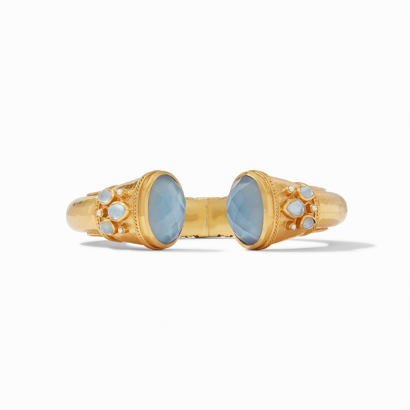 Cassis Cuff Gold Iridescent Chalcedony Blue  with Pearl Accents