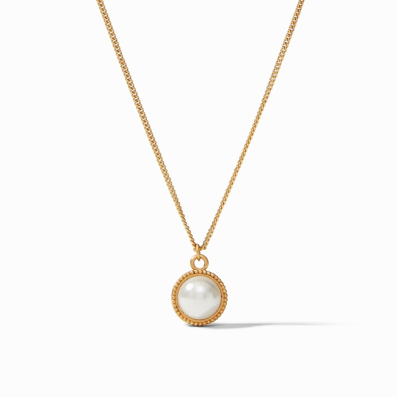 Fleur De Lis Solitaire Necklace Gold Pearl