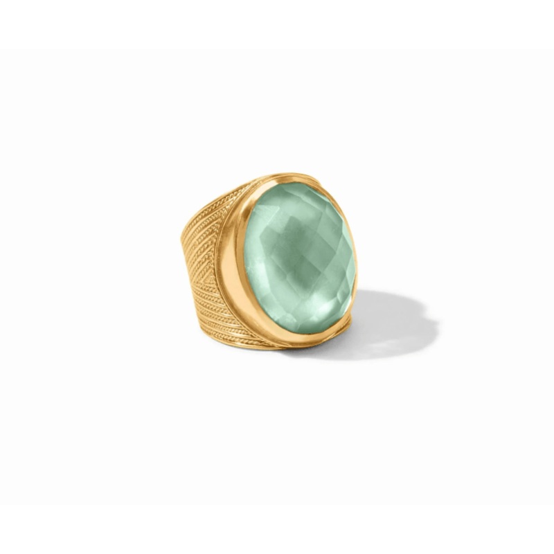 Verona Statement Ring Gold Iridescent Aquamarine Blue – Size 8