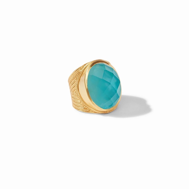 Verona Statement Ring Gold Iridescent Bahamian  Blue – Size 8 (Adjustable)