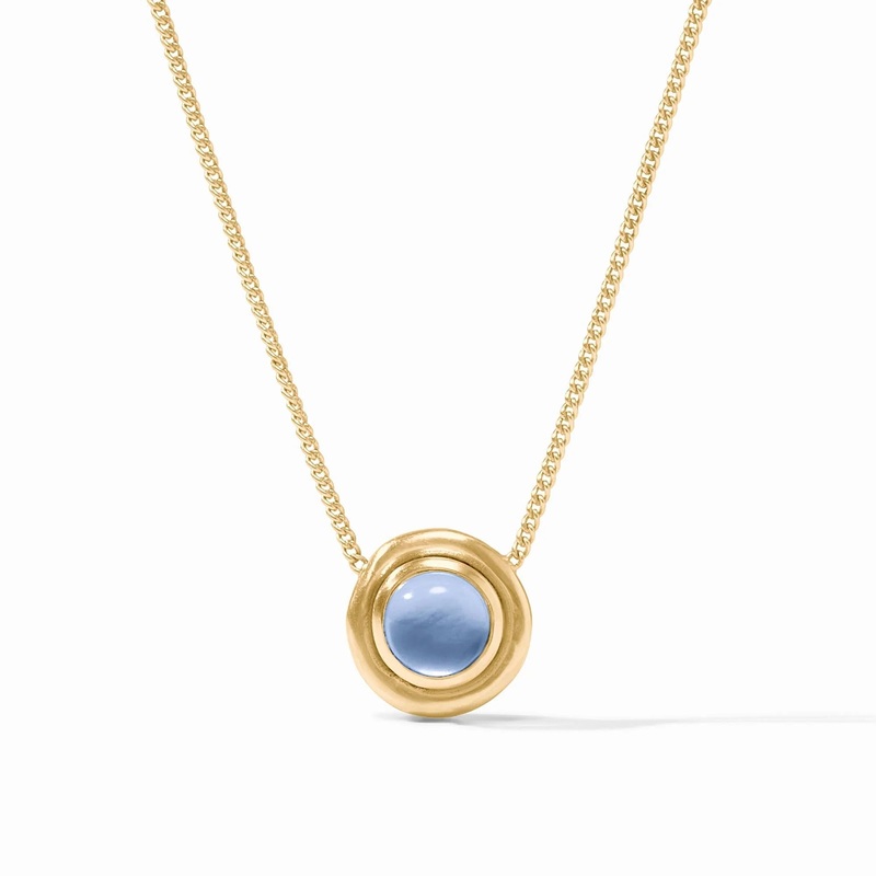Wave Stone Delicate Necklace – Iridescent Chalcedony Blue